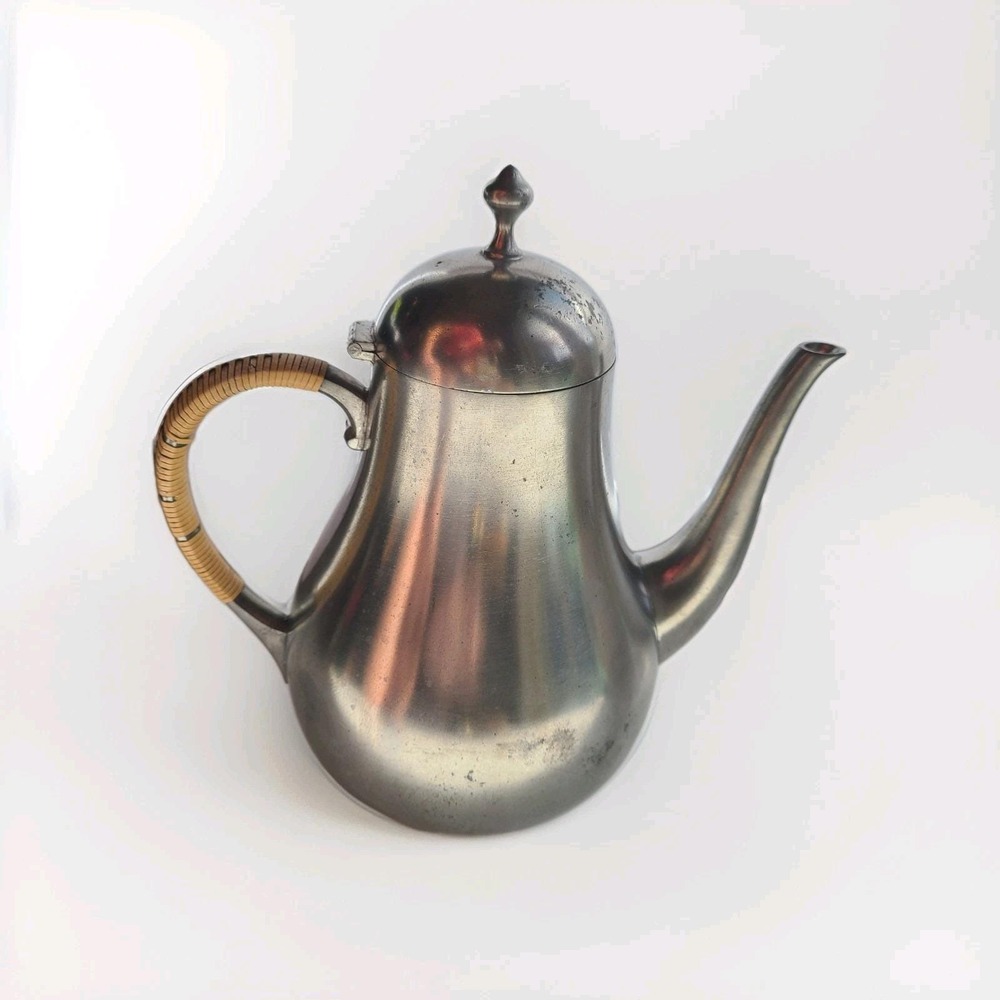 Royal Holland Vintage MCM Pewter Teapot KMD Tiel W Wrapped Handle Tall